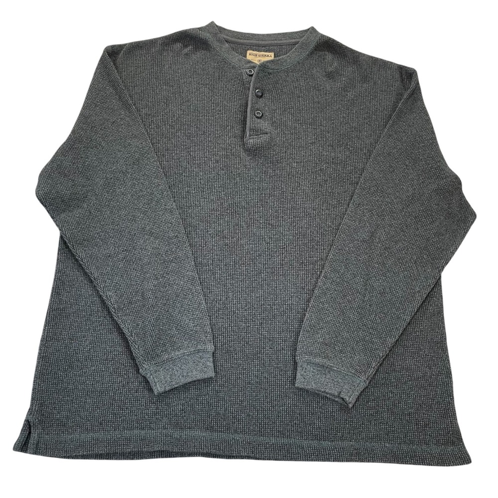 High Sierra Mens Waffle Knit Henley Shirt Long Sleeve Blue Cotton Thermal Y2K